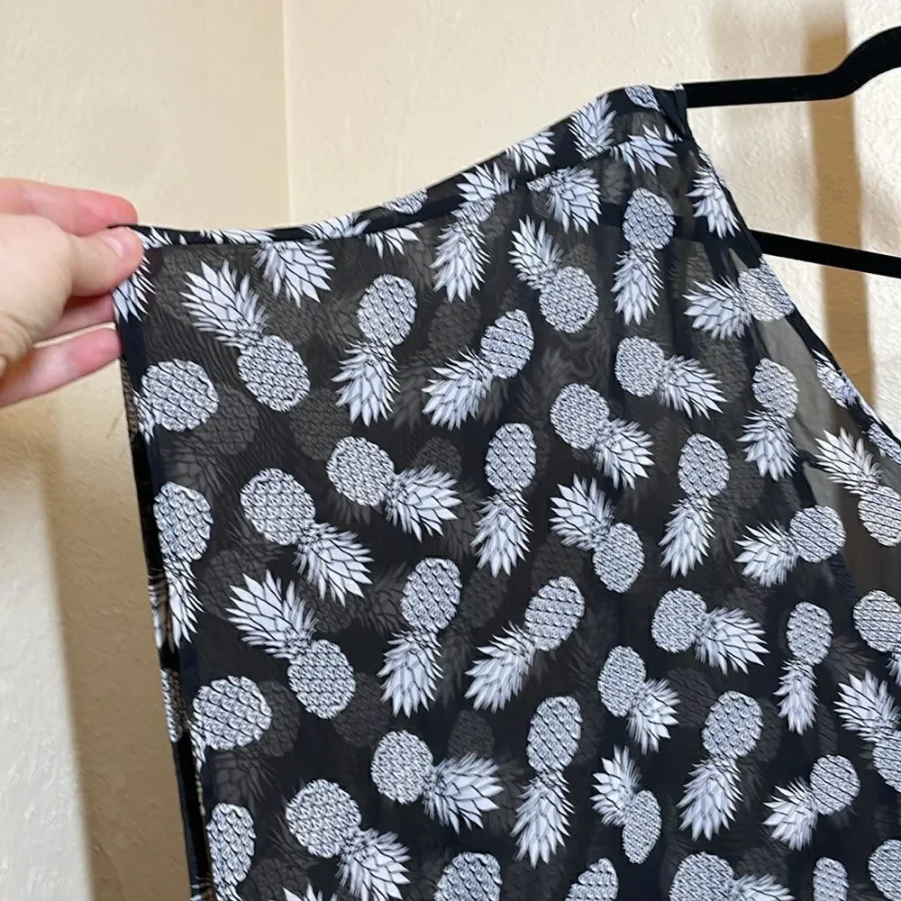 No Boundaries Pineapple Print Kaftan Shawl size XL Black & White semi sheer